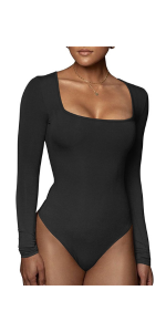 Square Neck Long sleeve Bodysuit Top Shirt