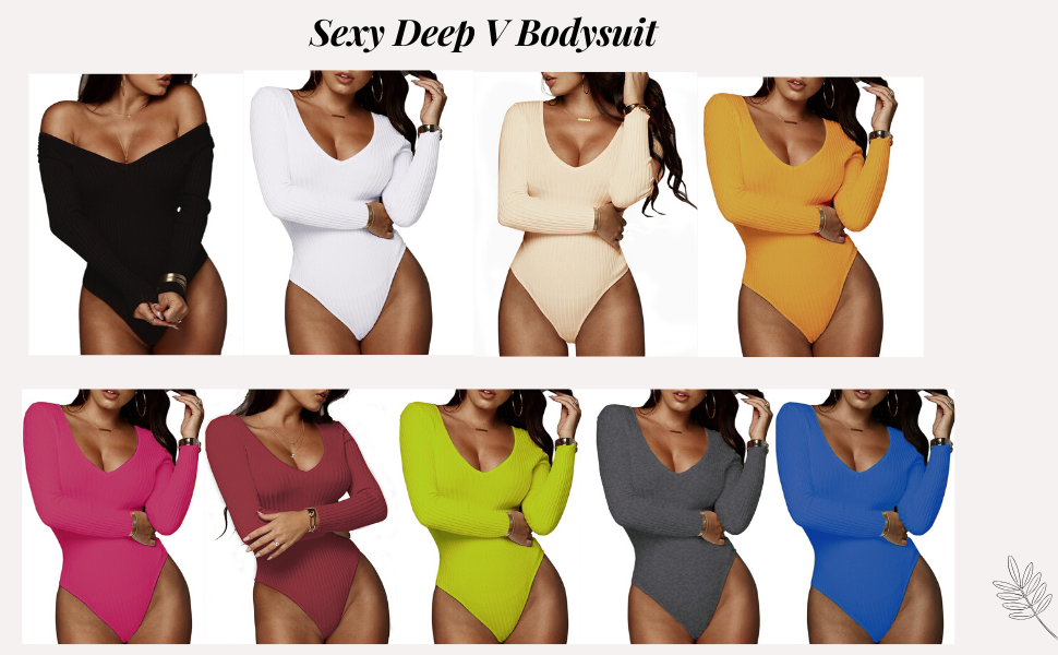 Women''s sexy deep V neck Ribbed knit Bodysuit