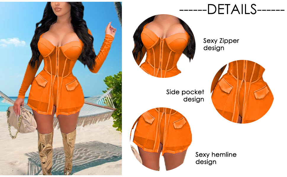 Women Suit Sheer Mesh Patchwork Strapless Full Sleeve Long Coat Top Shorts Set Spring Tracksuit