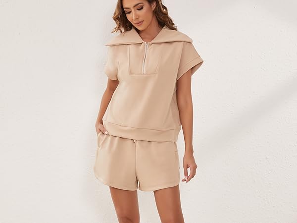 two piece outfits cap sleeve sweatshirt and shorts