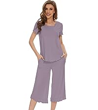 WiWi Pajamas for Women Viscose from Bamboo Short Sleeve Top and Capri Pants