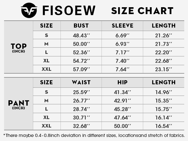 Fisoew Standard Size Chart