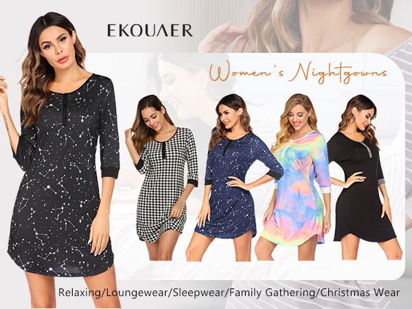 womens 3/4 sleeve nightgowns