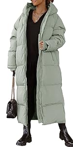 Women Long Quilted Coat Hooded Maxi Length Long Sleeve Puffer Jacket Padded Coat Winter Outerwear