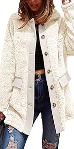 Fall Winter Womens Warm Sherpa Jacket Casual Soft Lapel Collar Fluffy Fuzzy Jackets