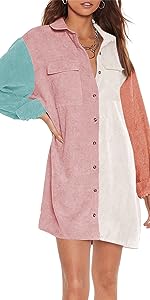 Womens Corduroy Shirt Dress Oversized Fall Button Down Long Sleeve Dress for Women