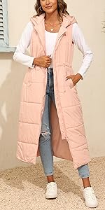 Womens Long Puffer Vest Padded Coat Winter Outerwear