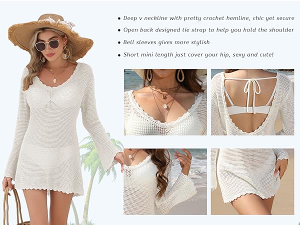 Womens Swimsuit Cover Up Summer Crochet Bathing Suit Bikini Swimwear Beach Dress