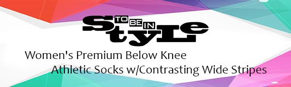 ToBeInStyle Women''s Premium Below Knee Athletic Socks w/ Contrasting Wide Stripes