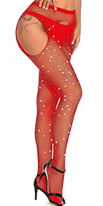 rhinestone Red fishnet stocking