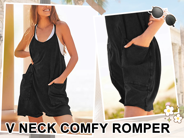 Loose  Black Sleeveless Rompers for Women