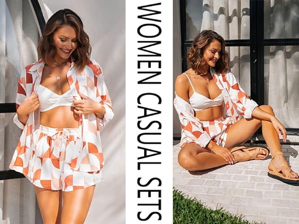 Women’s 2 Piece Casual Sets Outfits Sets Relaxed Long Sleeve Shirt