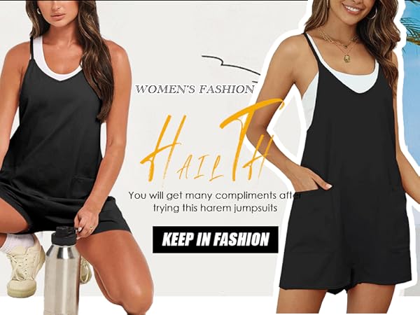 HAILTH Women''s Loose Spaghetti Strap Shorts Jumpsuits V Neck Sleeveless Stretchy Overalls