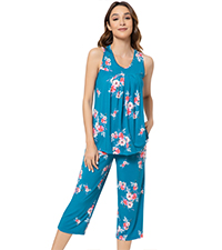 NACHILA Womens Bamboo Pajamas Set Sleeveless Sleepwear Soft Tank Top Pjs Capri Pants