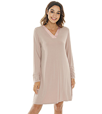 NACHILA Women''s Bamboo Night Shirt Long Sleeve Nightgown V Neck Sleepwear