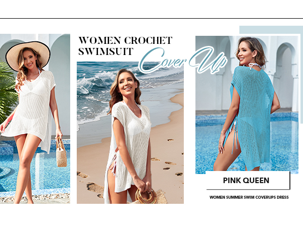  Pink Queen Swimsuit Coverup Women Crochet Dress Beach Knit Coverups