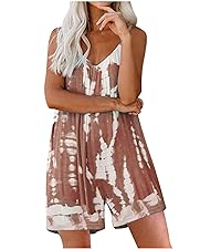 Womens Romper Tie Dye Sleeveless Spaghetti Strap Overalls Jumpsuit Wide Leg Shorts with Pockets