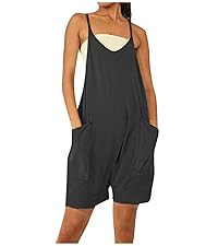 Women''s Summer Casual Sleeveless Rompers Plus Size Spaghetti Strap Overalls Shorts with Pockets