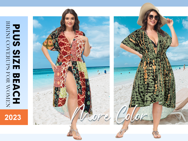 Plus Size Long Cover up Stripe Bikini Coverups