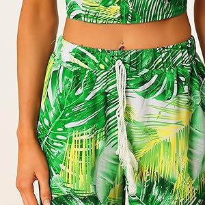 Allegra K Two Piece Outfit for Women''s Tropical Cami Crop Top and Wide Leg Pants Sets