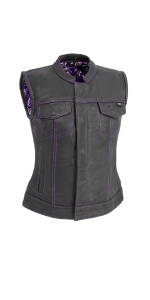 women leather vest with banded collar