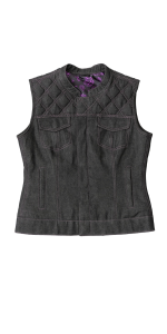 women denim vest with banded collar