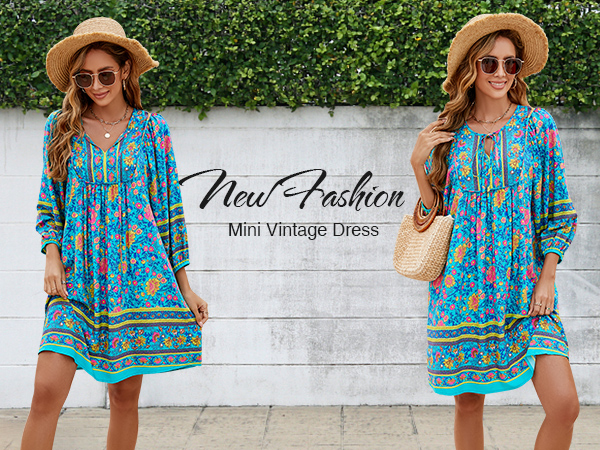 Floral Print Swimsuit Cover up Loose Fit Flowy Short Dresses Casual Beach Dress