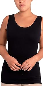 Woman wearing black seamless reversible camisole