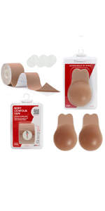 Bra Accessory Bundle containing body contour tape, pasties, and covers