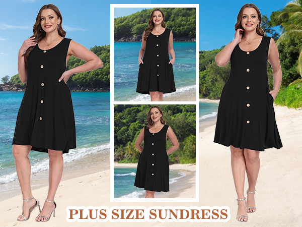 Women Casual Swing Tank Dress Swimsuit Cover Ups Pockets