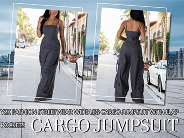 women Wide Leg Cargo Jumpsuits