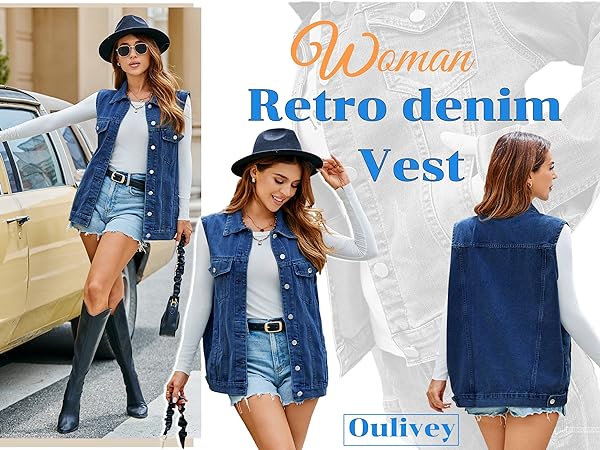 Oulivey Denim jean vest for women 