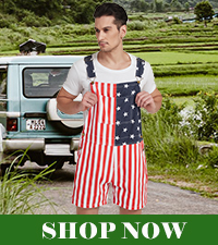 Mens American Flag Overalls Shorts 