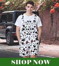 Mens Cow Print Overalls Shorts 