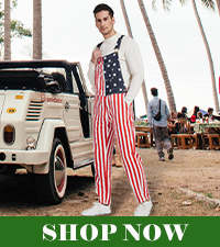 American flag suspenders with long pants with zipper