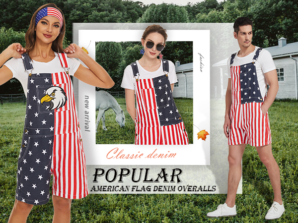 American Flag Overalls Shorts