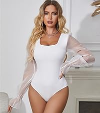 white bodysuit lace tops mesh shirts long sleeve bodysuit for women sexy going out top sexy outfits