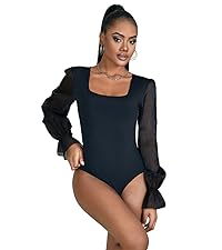 long sleeve bodysuit for women sexy going out square neck tops long sleeve shirts mesh shirts