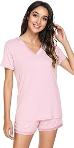 WiWi Bamboo Short Sleeve Tunic Shirt Leggings Top Sleep Shirts