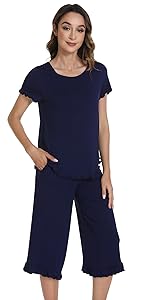 WiWi Soft Pajamas fro Women Short Sleeve TOP AND Pants Loungewear