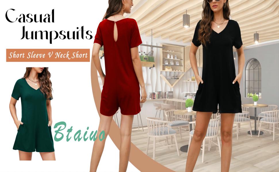 Short Sleeve V Neck Short Jumpsuit