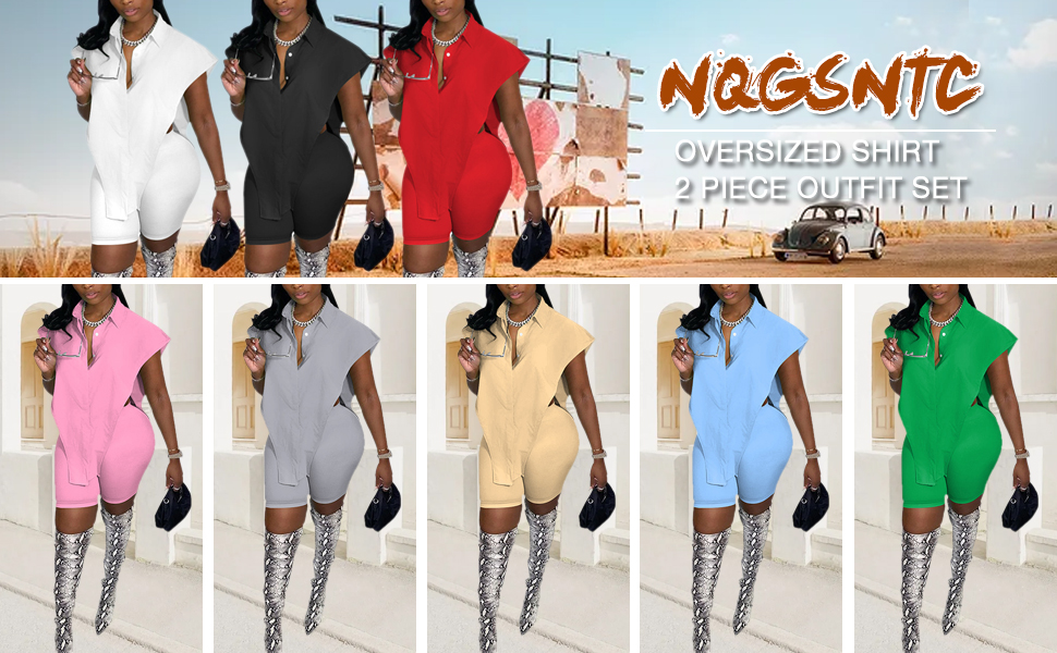 nqgsntc oversized shirt 2 piece outfits set