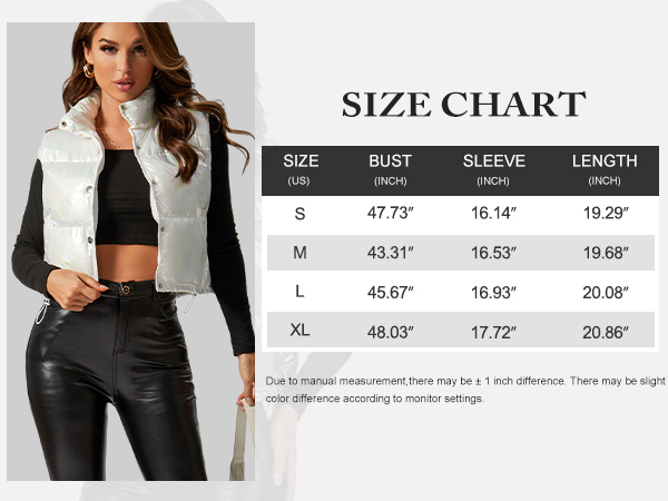 Women''s Metallic Shiny Cropped Puffer Vest