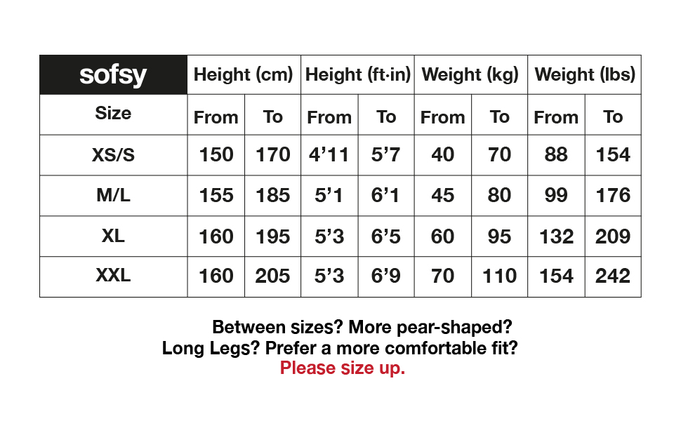 sofsy Size Chart