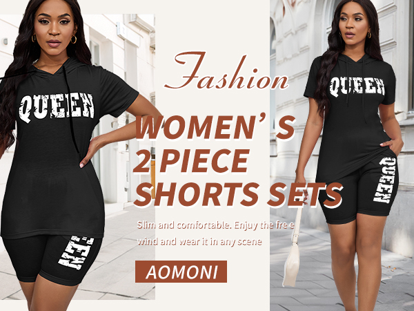 AOMONI Two Piece Outfits for Women Short Sleeve Sweatsuit Casual Summer Hoodie Tracksuit