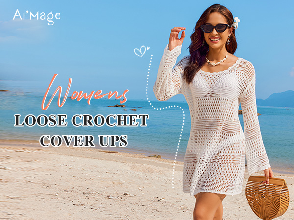 Womens Crochet Cover Ups for Swimwear Long Sleeve Swim Coverup Bikini Beachwear