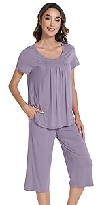 WiWi Pajamas for Women Soft Cooling Short Sleeve Sleepwear