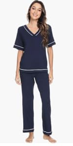 WiWi Womens Pajamas Set Short Sleeve Tops with Pants Pjs