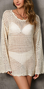 Women Long Sleeve Crochet Cover Up