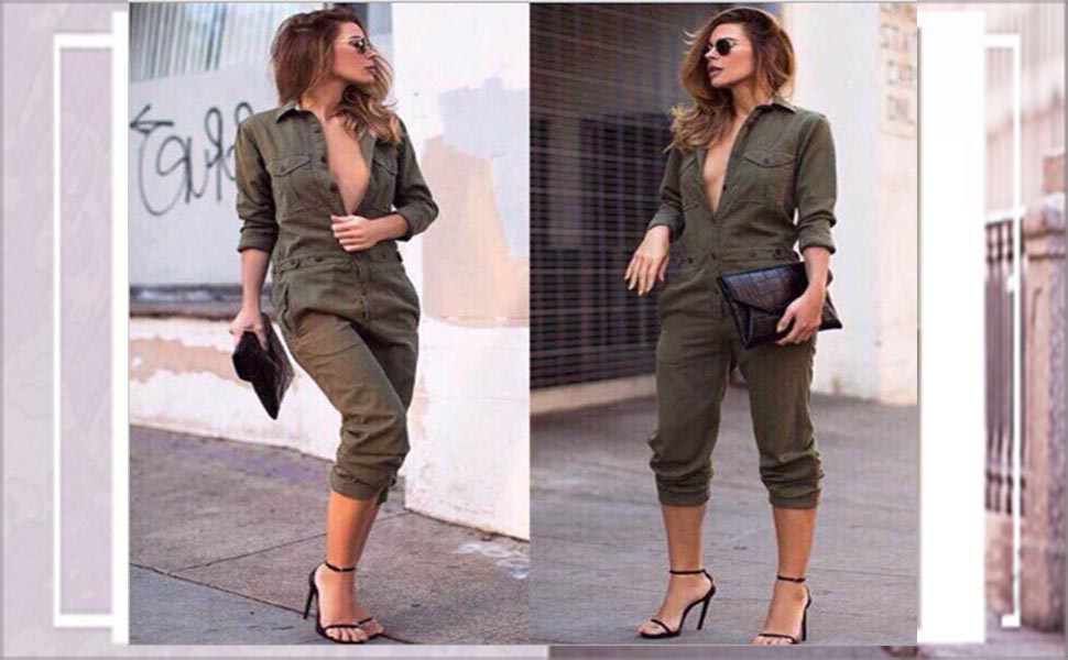 Casual Long Sleeve Button Down Jumpsuit Romper